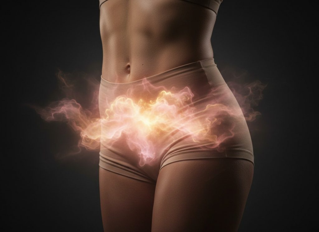 Representação da musculatura pélvica e como os exercícios do assoalho pélvico aumentam libido.