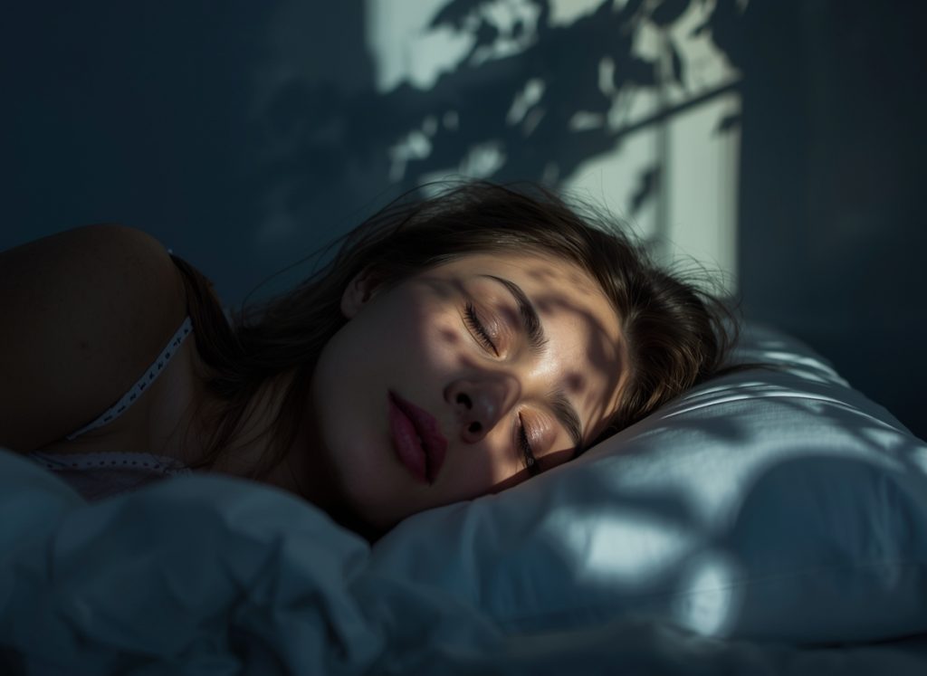 Close de mulher descansando, ilustrando o impacto da privação de sono e do estresse na libido no pós-parto.