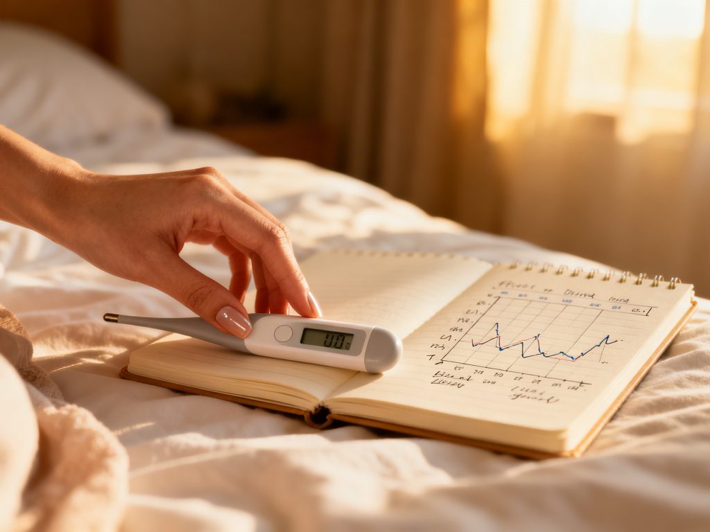 Prática diária de medição da temperatura basal como parte do método sintotérmico.