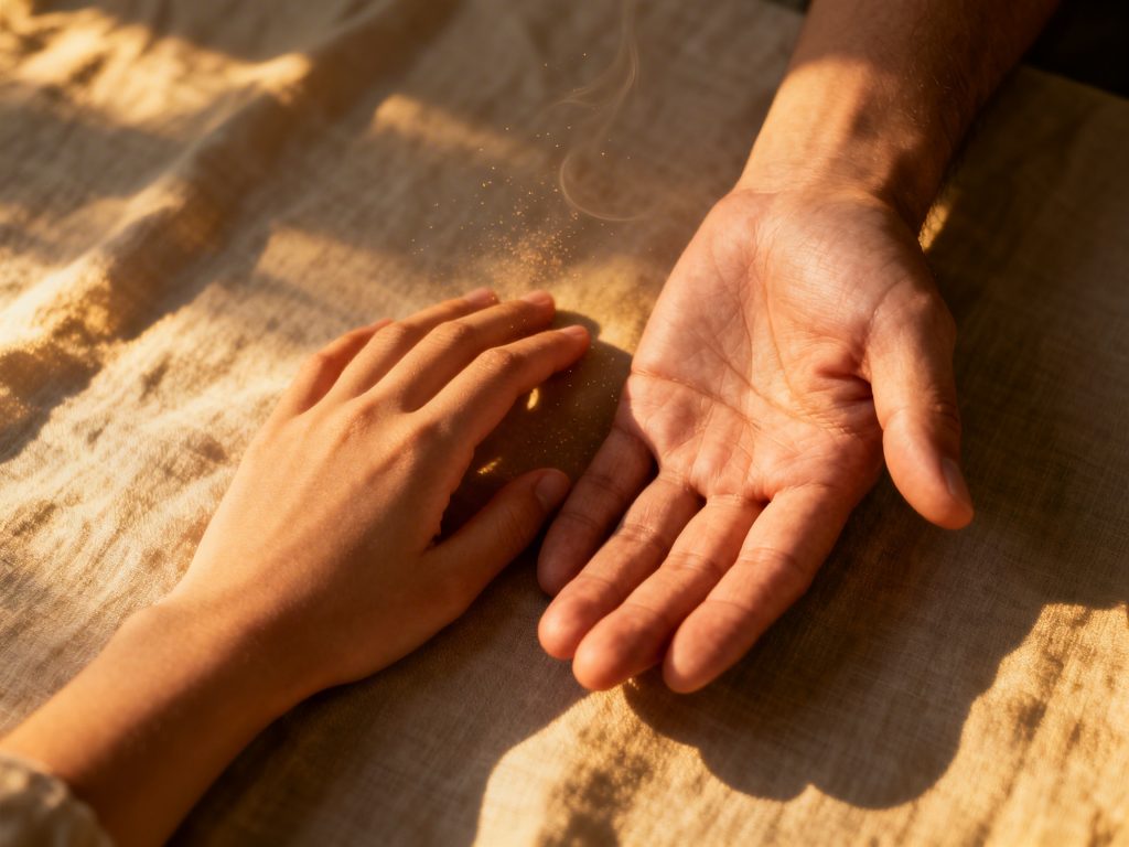 Representação visual do vínculo e da liberação de ocitocina através do toque sem pressão no relacionamento.