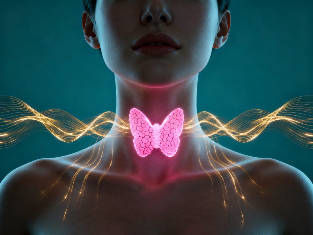 Ilustração artística da tireoide e sua influência na energia e libido feminina