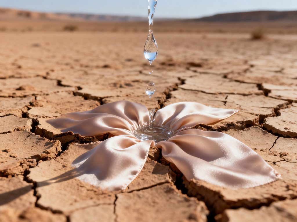 Metáfora visual sobre o ressecamento vaginal causado pelo anticoncepcional e a importância da hidratação para a libido.