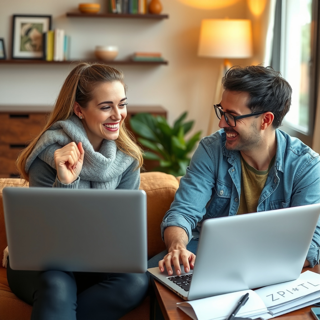 Casal feliz conversando por videochamada, demonstrando conexão emocional à distância